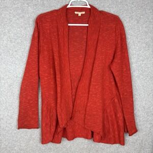 Eileen Fisher Womens Sz Petite PM Linen Blend Open Front Cardigan Sweater Orange